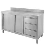Zdjęcie produktu: Stół gastronomiczny ze stali nierdzewnej przyścienny z szafką i szufladami Mega-M 140x70x85 cm