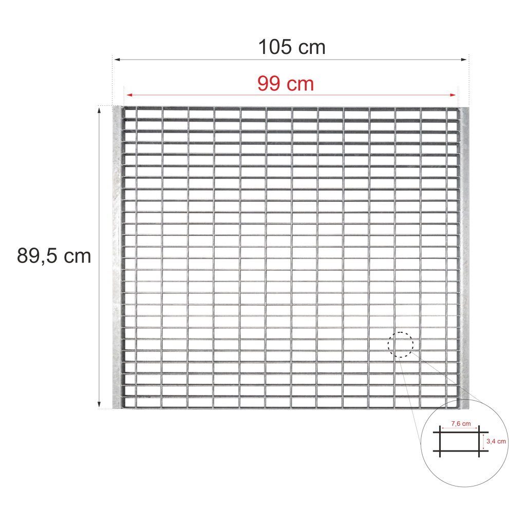 Krata wema wpuszczana 99x89,5 cm ocynk 1000 kg wymiary
