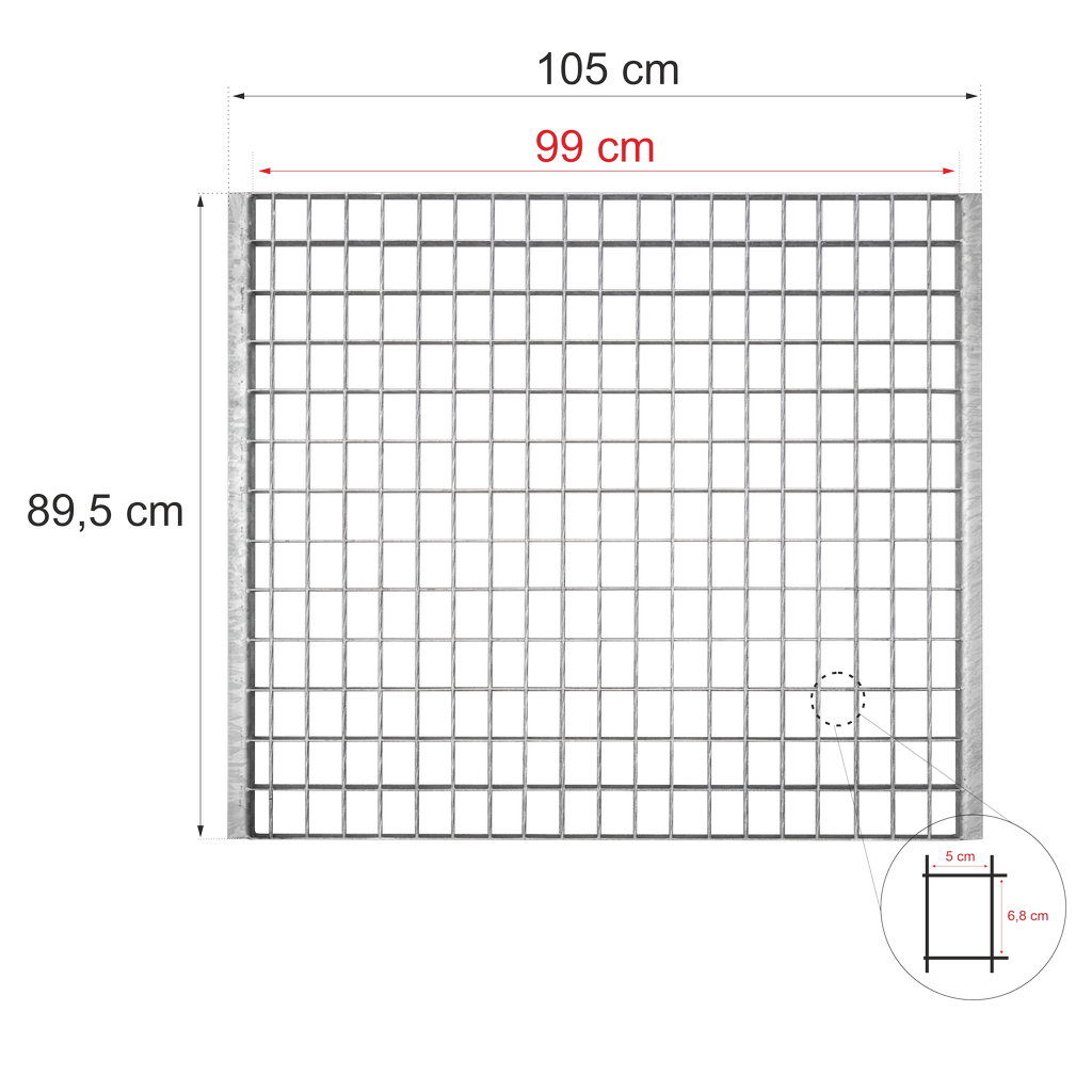 Krata wema pomostowa wpuszczana 99x89,5 c ocynk 500 kg wymiary