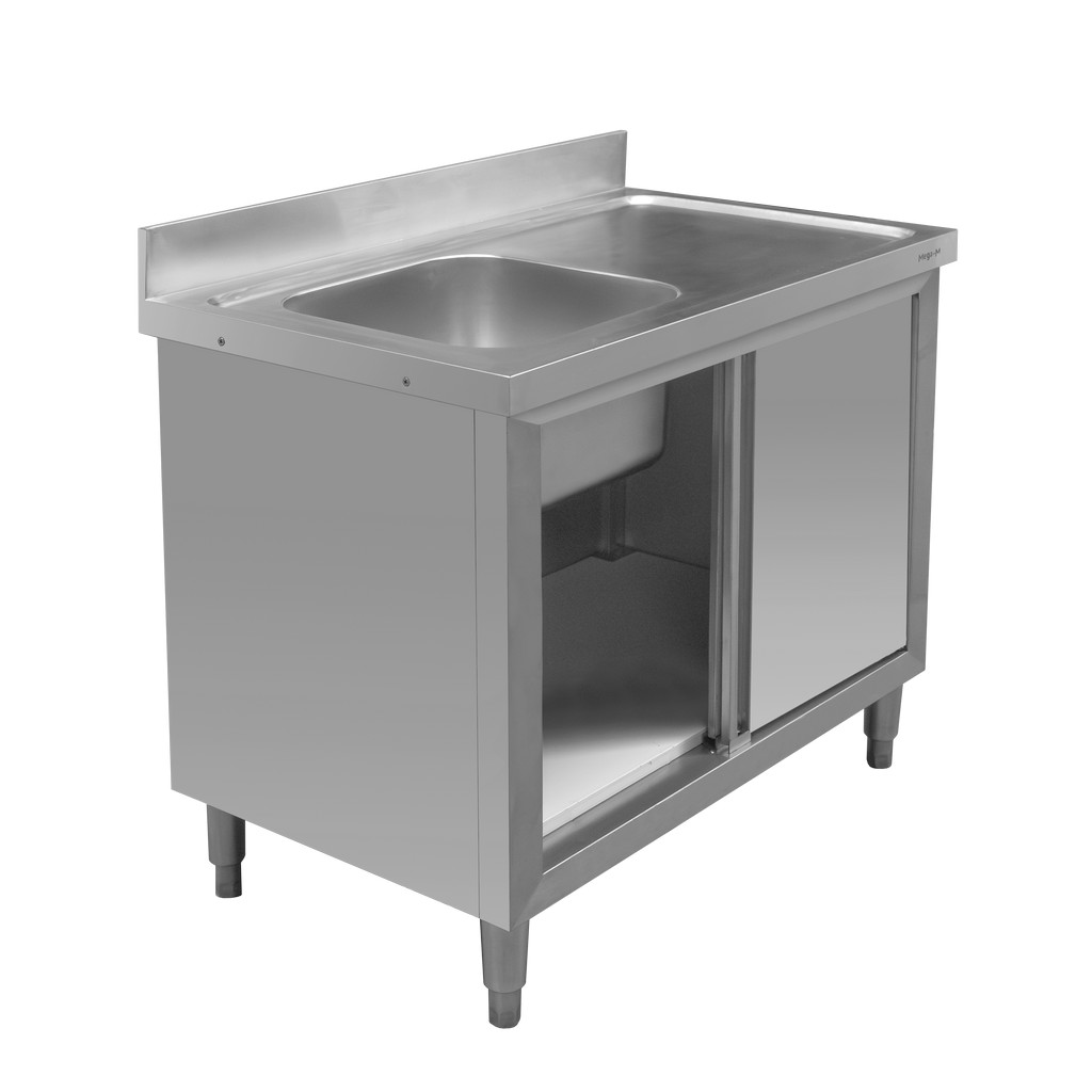 Zlew gastronomiczny jednokomorowy z ociekaczem i szafką Mega-M 100x60x85 cm stal nierdzewna