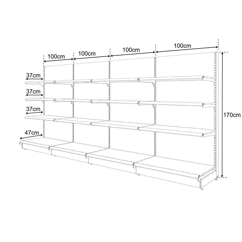 Regał sklepowy metalowy przyścienny MAGO 170x400 RAL9001 (2)