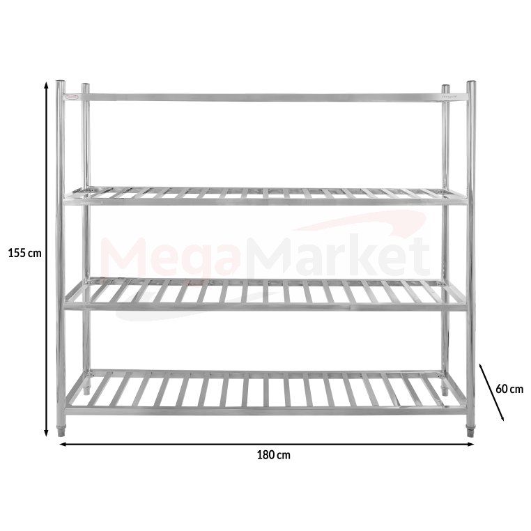 Regał gastronomiczny Mega-M z 4 półkami 180x60x155 cm stal nierdzewna