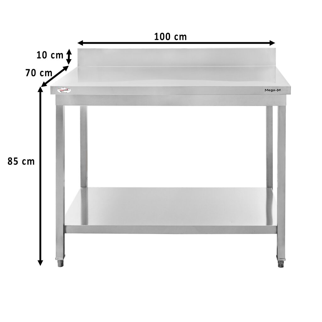 Stół gastronomiczny ze stali nierdzewnej przyścienny z półką Mega-M 100x70x85 cm