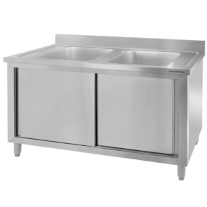 Zdjęcie produktu: Zlew gastronomiczny spawany dwukomorowy z szafką Mega-M 100x70x85 cm stal nierdzewna