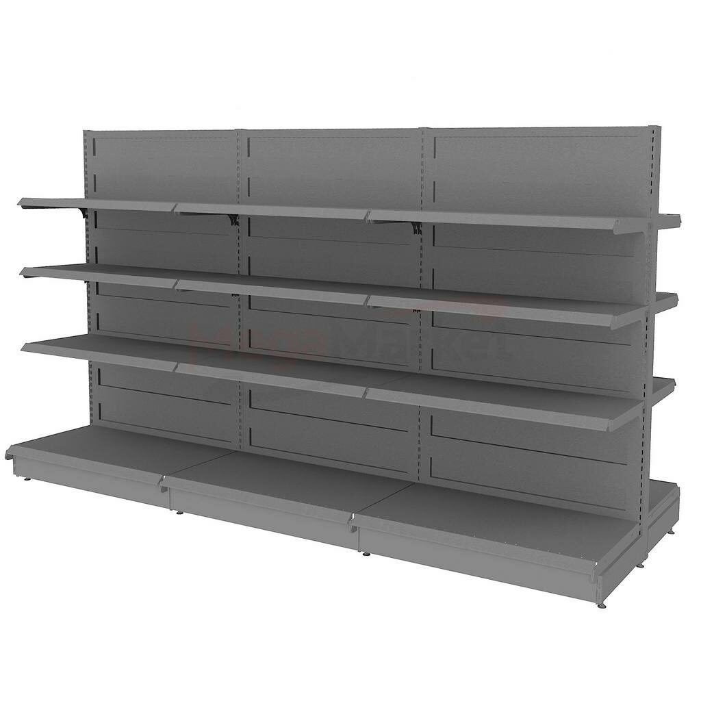 Regał dwustronny gondola sklepowy metalowy 165/300/108 RAL7016 grafit do sklepu garażu warsztatu magazynu