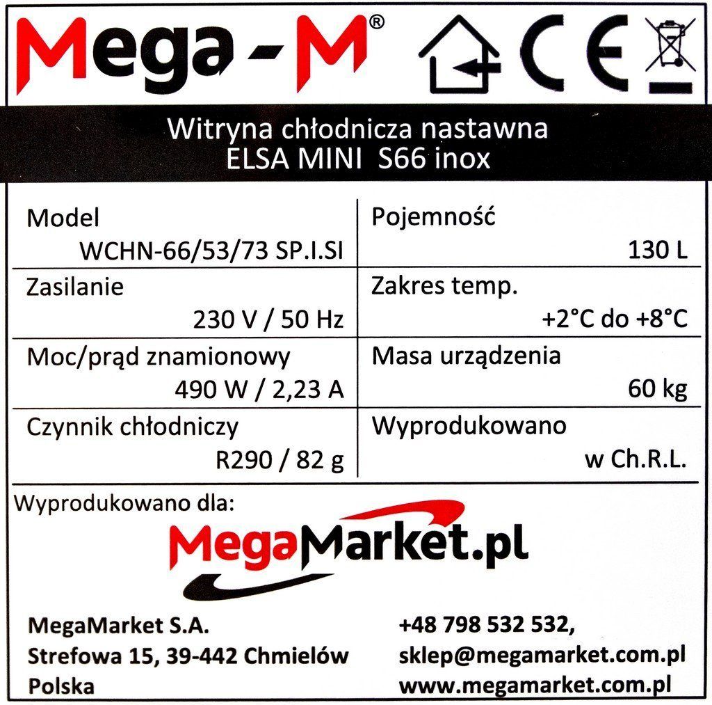 Witryna chłodnicza nastawna Elsa Mini S66 specyfikacja