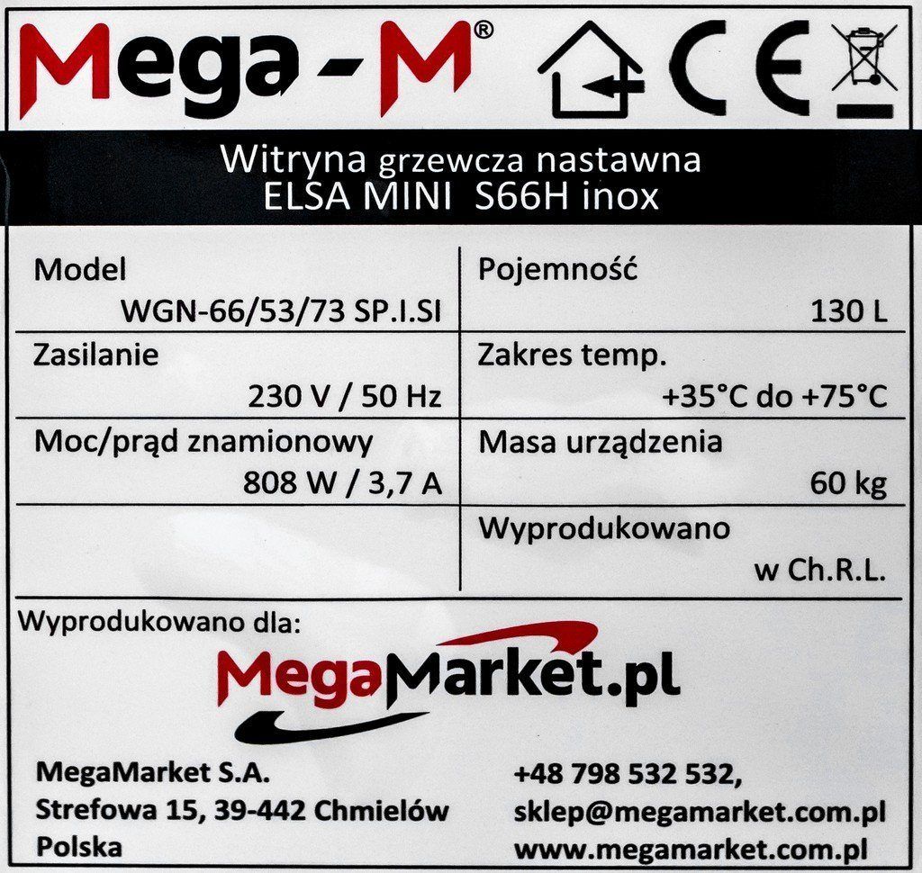 Witryna grzewcza nastawna Clara Mega-M s66 specyfikacja