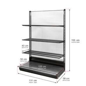 Zdjęcie produktu: Regał sklepowy WANZL przyścienny H-155 cm L-131 cm 3 półki tył poliwęglan moduł bazowy