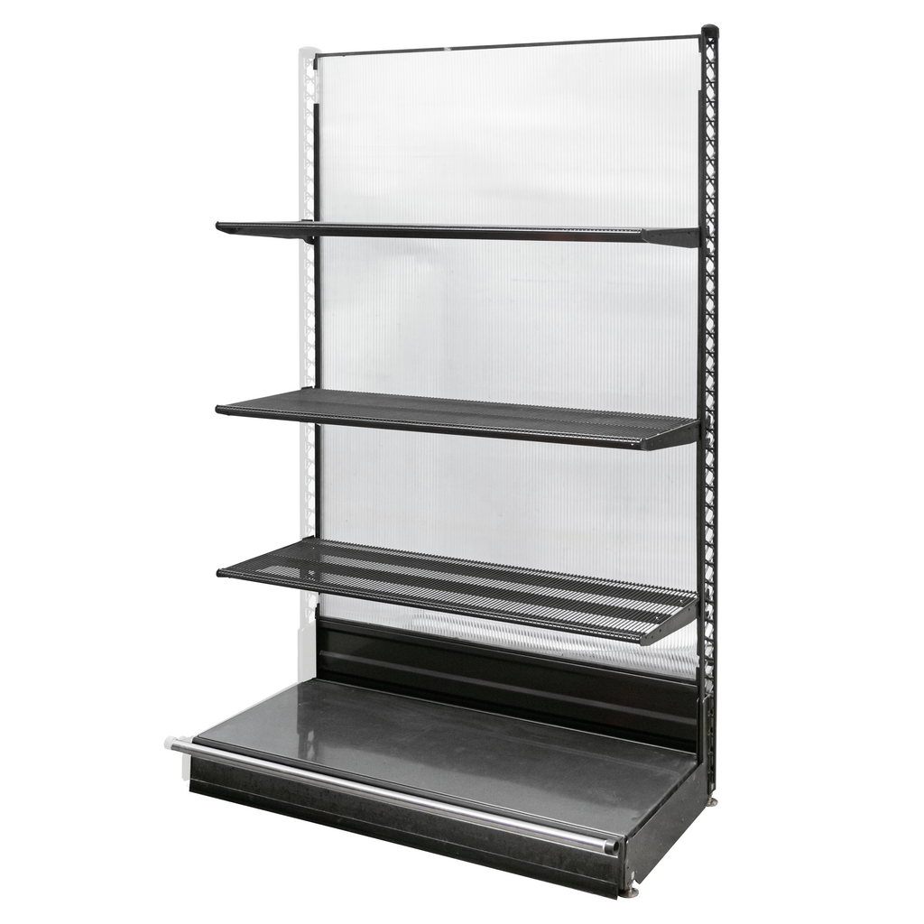 Regał sklepowy WANZL przyścienny H-155 cm L-128 cm 3 półki tył poliwęglan moduł dostawny
