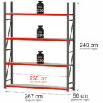 Zdjęcie produktu: Regał metalowy magazynowy 4-półkowy Mega-M FORTIS H-240 cm L-267 cm G-50 cm moduł bazowy