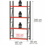 Zdjęcie produktu: Regał metalowy magazynowy 4-półkowy Mega-M FORTIS H-240 cm L-167 cm G-50 cm moduł bazowy