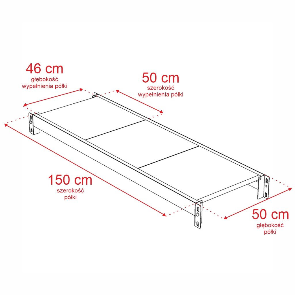 Dodatkowa metalowa półka do regału magazynowego 150x50cm