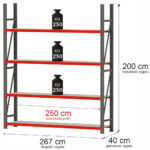 Zdjęcie produktu: Regał metalowy magazynowy 4-półkowy Mega-M FORTIS H-200 cm L-267 cm G-40 cm moduł bazowy