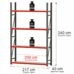 Zdjęcie produktu: Regał metalowy magazynowy 4-półkowy Mega-M FORTIS H-240 cm L-217 cm G-40 cm moduł bazowy