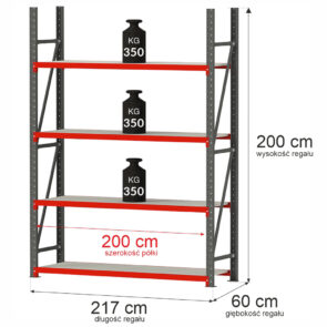Zdjęcie produktu: Regał metalowy magazynowy 4-półkowy Mega-M FORTIS H-200 cm L-217 cm G-60 cm moduł bazowy