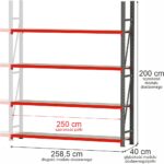 Zdjęcie produktu: Regał metalowy magazynowy 4-półkowy Mega-M FORTIS H-200 cm L-258.5 cm G-40 cm moduł dostawny