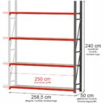 Zdjęcie produktu: Regał metalowy magazynowy 4-półkowy Mega-M FORTIS H-240 cm L-258.5 cm G-50 cm moduł dostawny