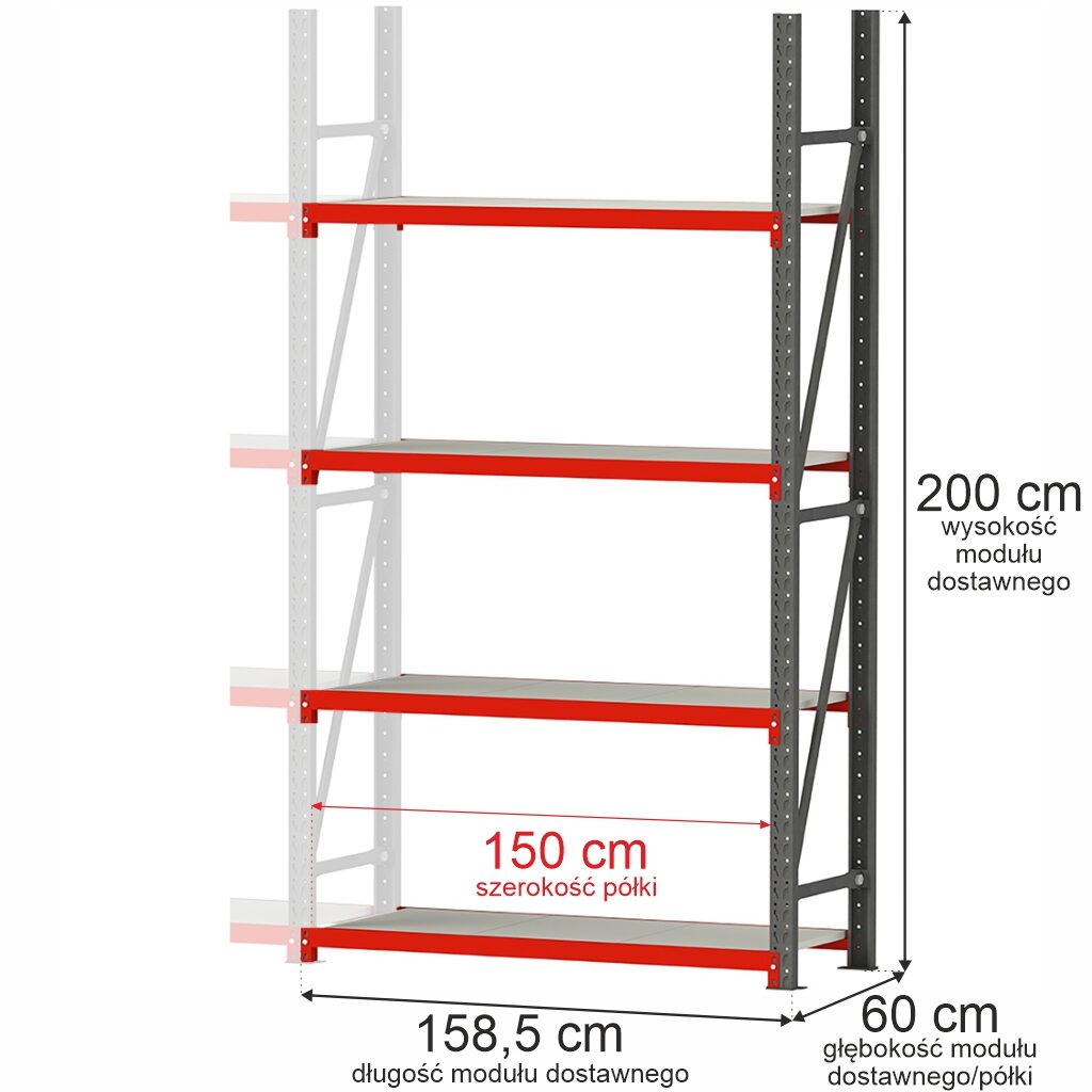 Regał magazynowy moduł dostawny 200x158,5x60