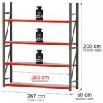 Zdjęcie produktu: Regał metalowy magazynowy 4-półkowy Mega-M FORTIS H-200 cm L-267 cm G-50 cm moduł bazowy