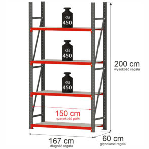 Zdjęcie produktu: Regał metalowy magazynowy 4-półkowy Mega-M FORTIS H-200 cm L-167 cm G-60 cm moduł bazowy