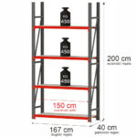 Zdjęcie produktu: Regał metalowy magazynowy 4-półkowy Mega-M FORTIS H-200 cm L-167 cm G-40 cm moduł bazowy