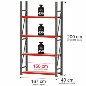 Zdjęcie produktu: Regał metalowy magazynowy 4-półkowy Mega-M FORTIS H-200 cm L-167 cm G-40 cm moduł bazowy