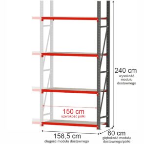 Zdjęcie produktu: Regał metalowy magazynowy 4-półkowy Mega-M FORTIS H-240 cm L-158.5 cm G-60 cm moduł dostawny