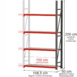 Zdjęcie produktu: Regał metalowy magazynowy 4-półkowy Mega-M FORTIS H-200 cm L-158.5 cm G-50 cm moduł dostawny