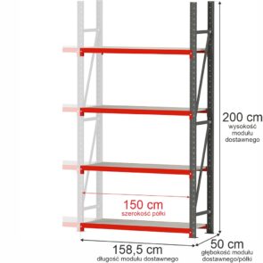 Zdjęcie produktu: Regał metalowy magazynowy 4-półkowy Mega-M FORTIS H-200 cm L-158.5 cm G-50 cm moduł dostawny
