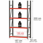 Zdjęcie produktu: Regał metalowy magazynowy 4-półkowy Mega-M FORTIS H-200 cm L-167 cm G-50 cm moduł bazowy