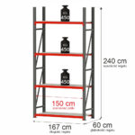 Zdjęcie produktu: Regał metalowy magazynowy 4-półkowy Mega-M FORTIS H-240 cm L-167 cm G-60 cm moduł bazowy