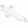 Wymiary półki do regału magazynowego na rysunku technicznym 250x40cm