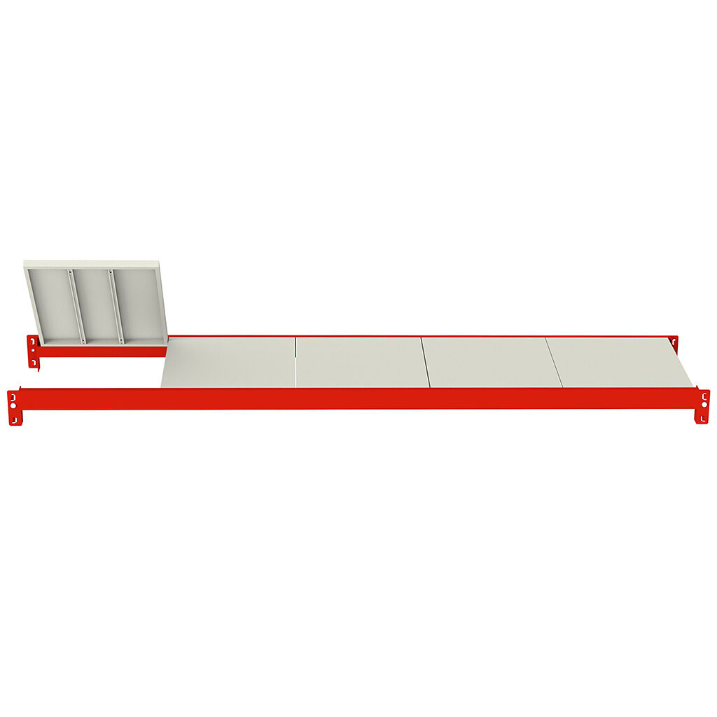 Półka regałowa z trawersów i wypełnień metalowych 250x60
