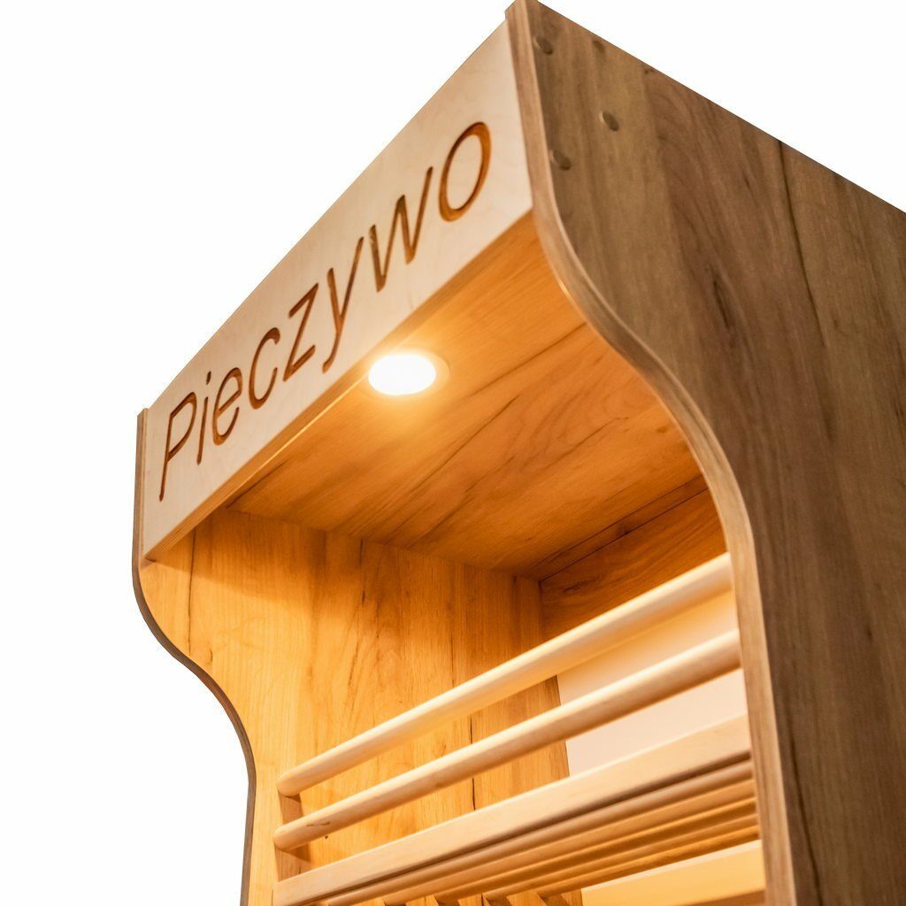 Regał na pieczywo H-200 cm L-60 cm G-50 cm plexi oświetlenie LED dąb kraft