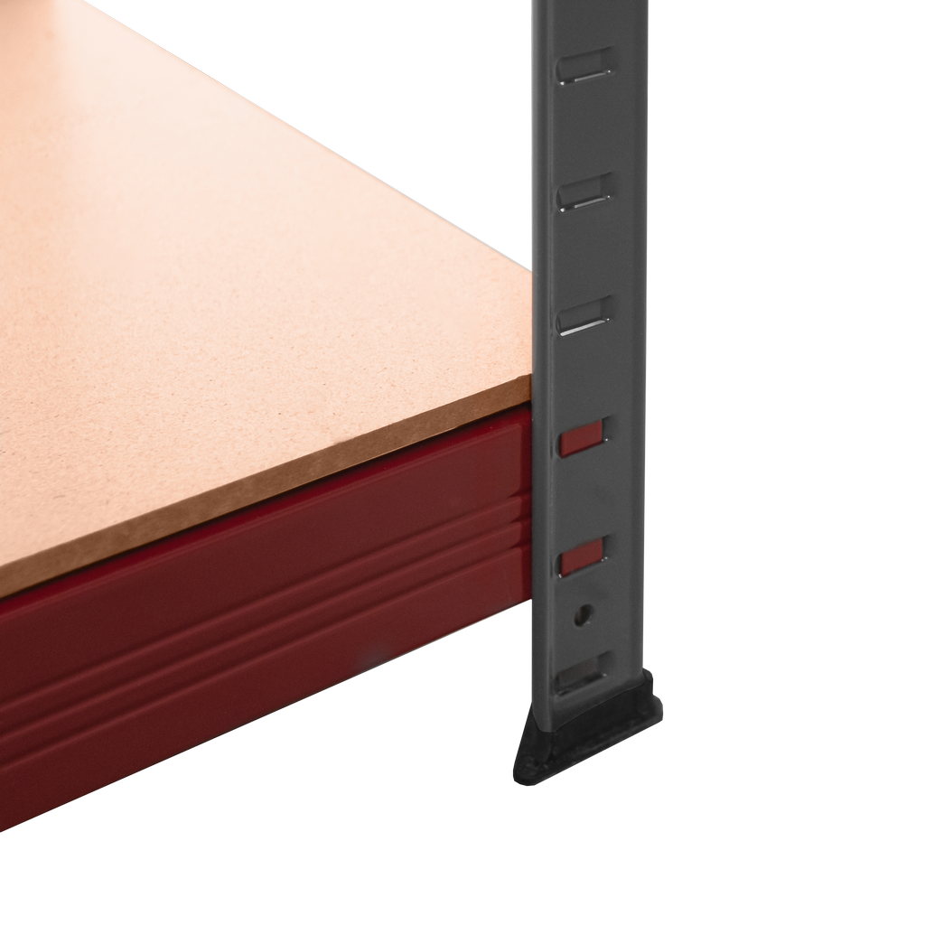 Regał magazynowy Mega-M BASIC PLUS H-180 cm L-120 cm G- 45 cm 5 półek z MDF 6.8 mm 275 kg grafitowo-czerwony