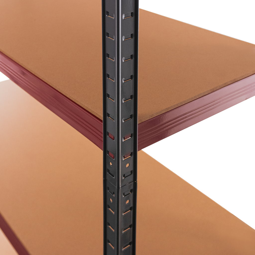 Regał magazynowy Mega-M BASIC PLUS H-180 cm L-120 cm G- 45 cm 5 półek z MDF 6.8 mm 275 kg grafitowo-czerwony
