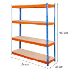 Zdjęcie produktu: Regał magazynowy Mega-M PRO MAX H-180 cm L-150 cm G-45 cm 4 półki z MDF 15 mm 500 kg niebiesko-pomarańczowy