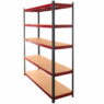 Regał magazynowy Mega-M BASIC PLUS H-180 cm L-180 cm G-45 cm 5 półek z MDF 6.8 mm 275 kg grafitowo-czerwony