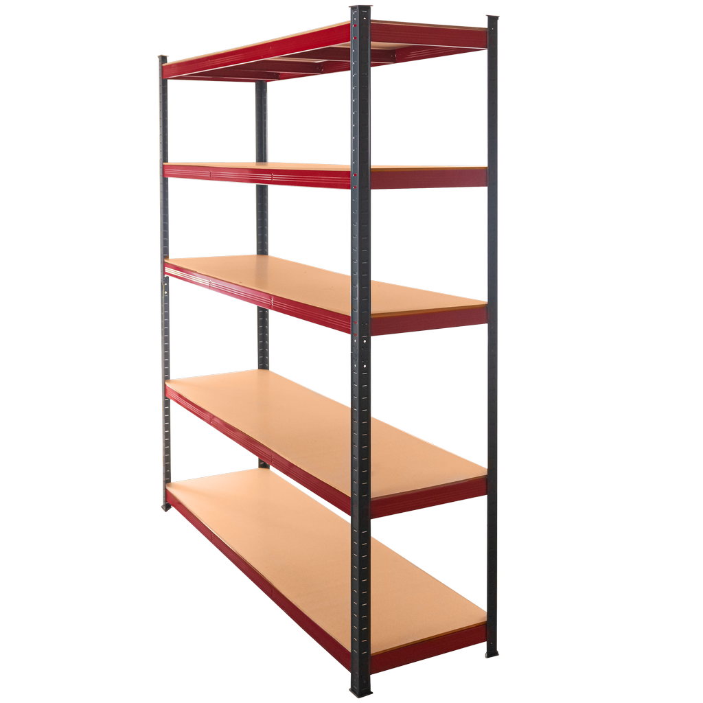 Regał magazynowy Mega-M BASIC PLUS H-180 cm L-180 cm G-45 cm 5 półek z MDF 6.8 mm 275 kg grafitowo-czerwony