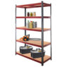 Regał magazynowy Mega-M BASIC PLUS H-180 cm L-120 cm G- 45 cm 5 półek z MDF 6.8 mm 275 kg grafitowo-czerwony