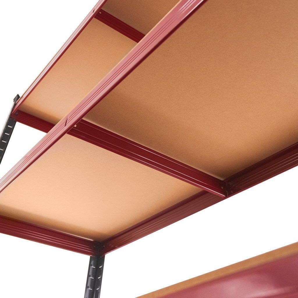 Regał magazynowy Mega-M BASIC PLUS H-180 cm L-120 cm G- 45 cm 5 półek z MDF 6.8 mm 275 kg grafitowo-czerwony