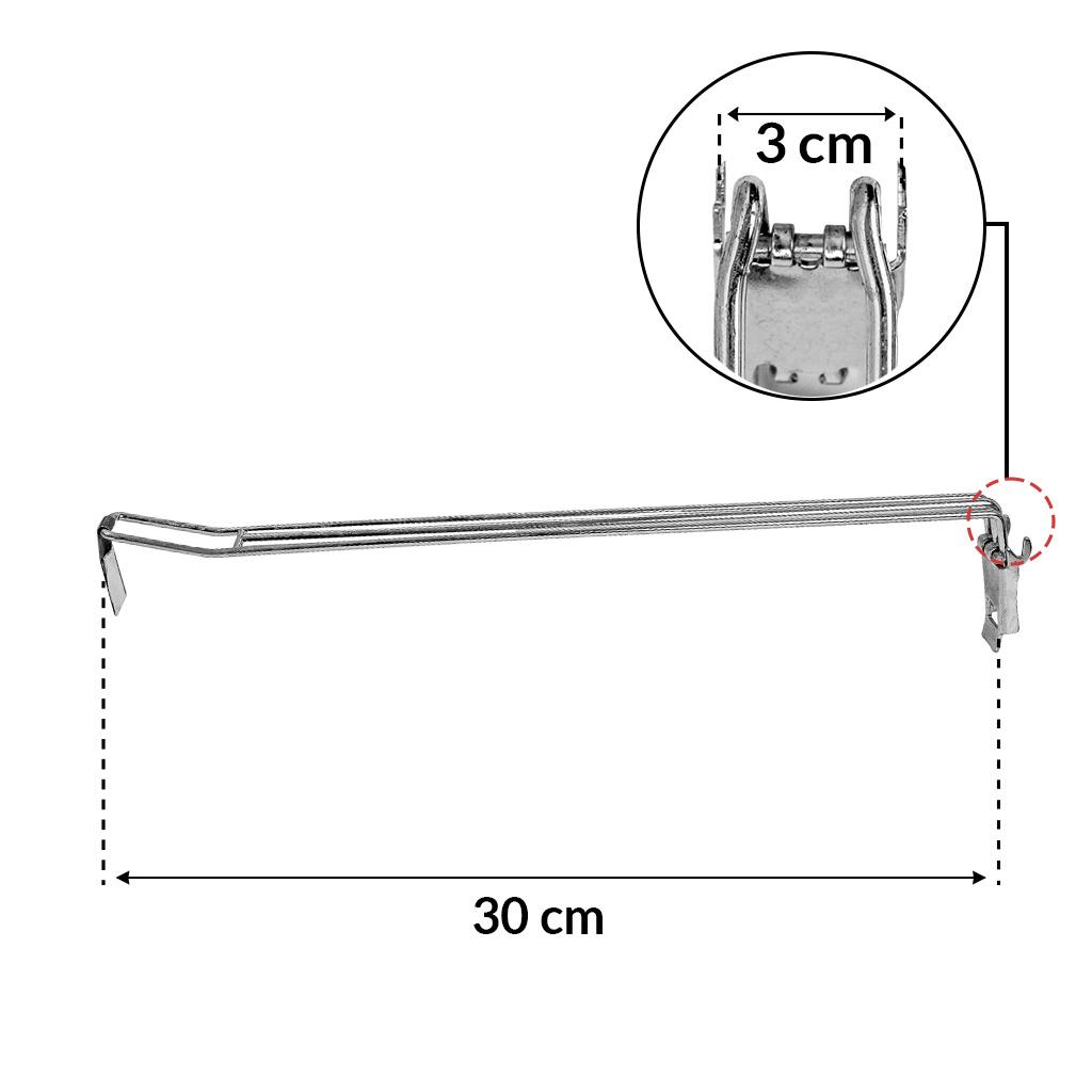 Podwójna zawieszka sklepowa zakrzywiona 30 cm wymiary