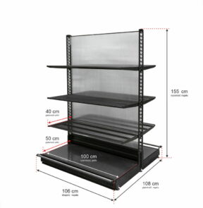 Zdjęcie produktu: Regał sklepowy WANZL dwustronny H-155 cm L-106 cm 6-półek tył poliwęglan moduł bazowy
