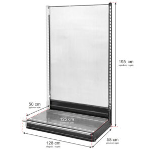 Zdjęcie produktu: Regał sklepowy WANZL przyścienny H-195 cm L-128 cm bez półek tył poliwęglan moduł dostawny