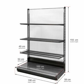 Zdjęcie produktu: Regał sklepowy WANZL przyścienny H-155 cm L-106 cm 3-półki tył poliwęglan moduł bazowy