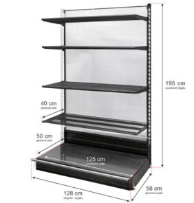 Zdjęcie produktu: Regał sklepowy WANZL przyścienny H-195 cm L-128 cm 4-półki tył poliwęglan moduł dostawny