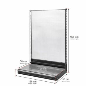 Zdjęcie produktu: Regał sklepowy WANZL przyścienny H-155 cm L-128 cm bez półek tył poliwęglan moduł dostawny