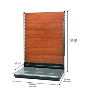 Zdjęcie produktu: Regał sklepowy WANZL przyscienny H-155 cm L-106 cm bez półek tył płyta meblowa moduł bazowy