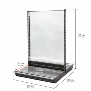 Zdjęcie produktu: Regał sklepowy WANZL dwustronny H-155 cm L-131 cm bez półek tył poliwęglan moduł bazowy