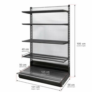 Zdjęcie produktu: Regał sklepowy WANZL przyścienny H-195 cm L-131 cm 4-półki tył poliwęglan moduł bazowy